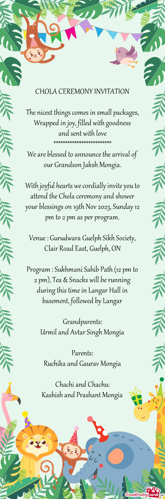 Program : Sukhmani Sahib Path (12 pm to 2 pm), Tea & Snacks will be running during this time in Lang