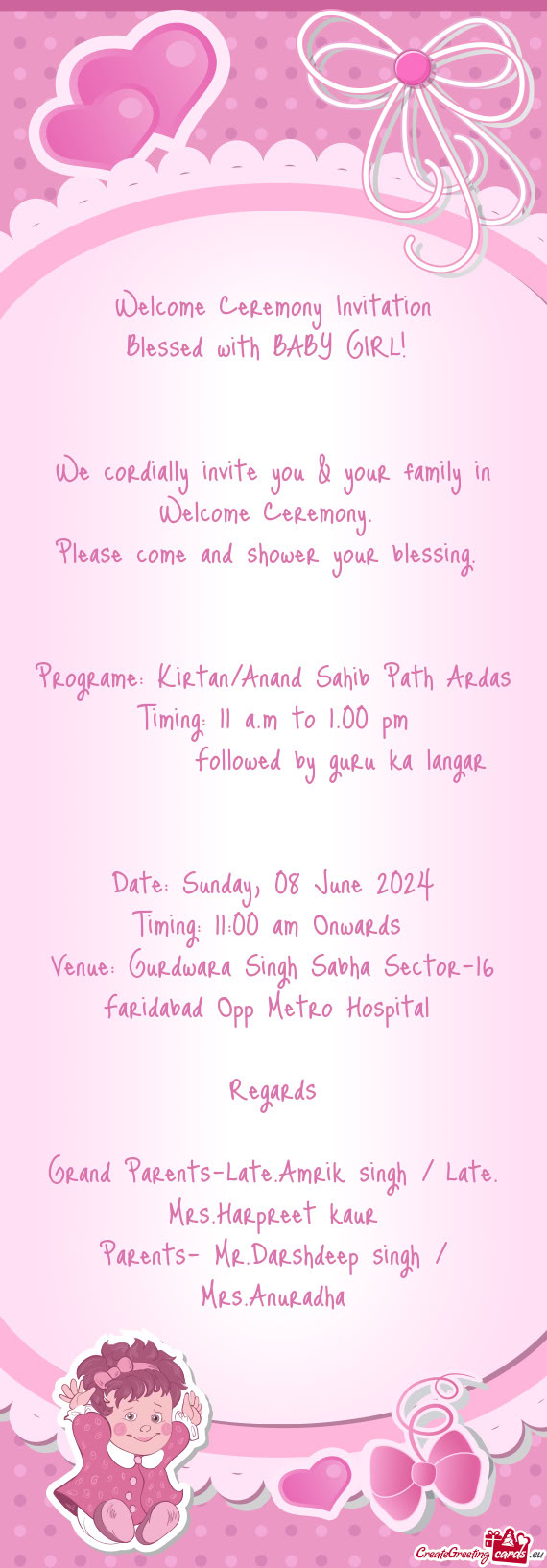 Programe: Kirtan/Anand Sahib Path Ardas Timing: 11 a.m to 1.00 pm