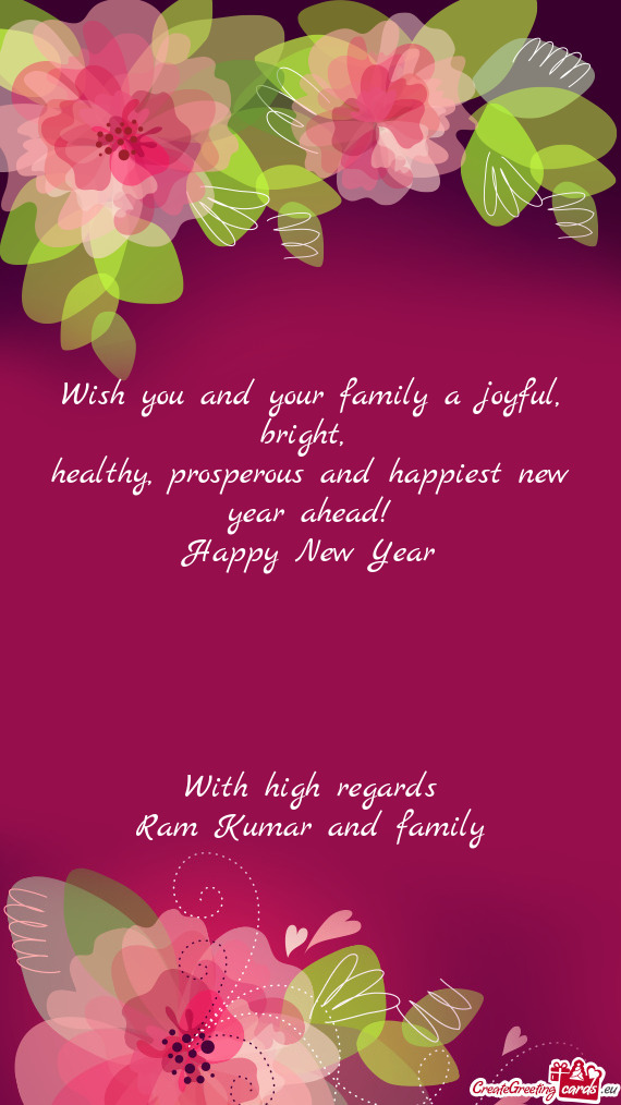 Prosperous and happiest new year ahead!
 Happy New Year
 
 
 
 
 
 With high regards
 Ram Kumar and