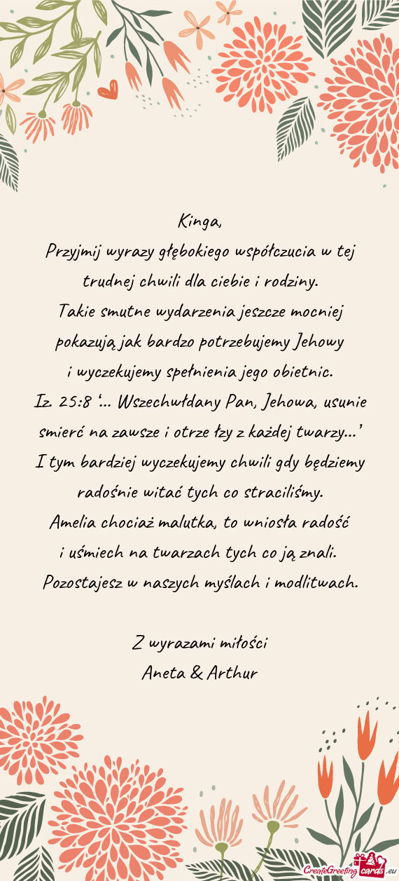 Przyjmij wyrazy głębokiego współczucia w tej trudnej chwili dla ciebie i rodziny