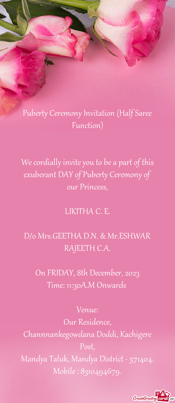 Puberty Ceremony Invitation (Half Saree Function)