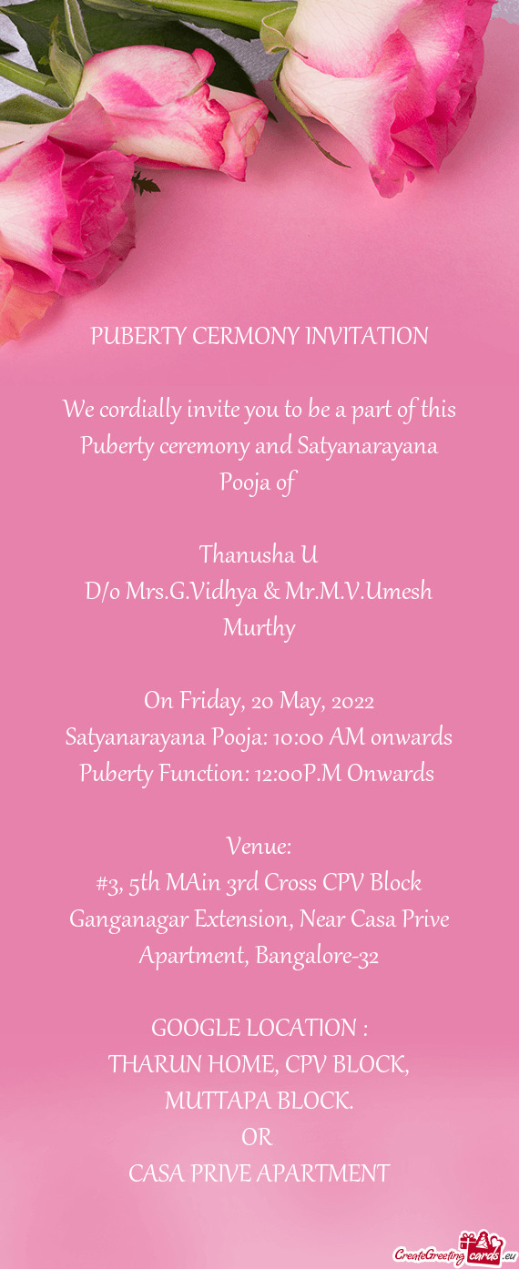 PUBERTY CERMONY INVITATION