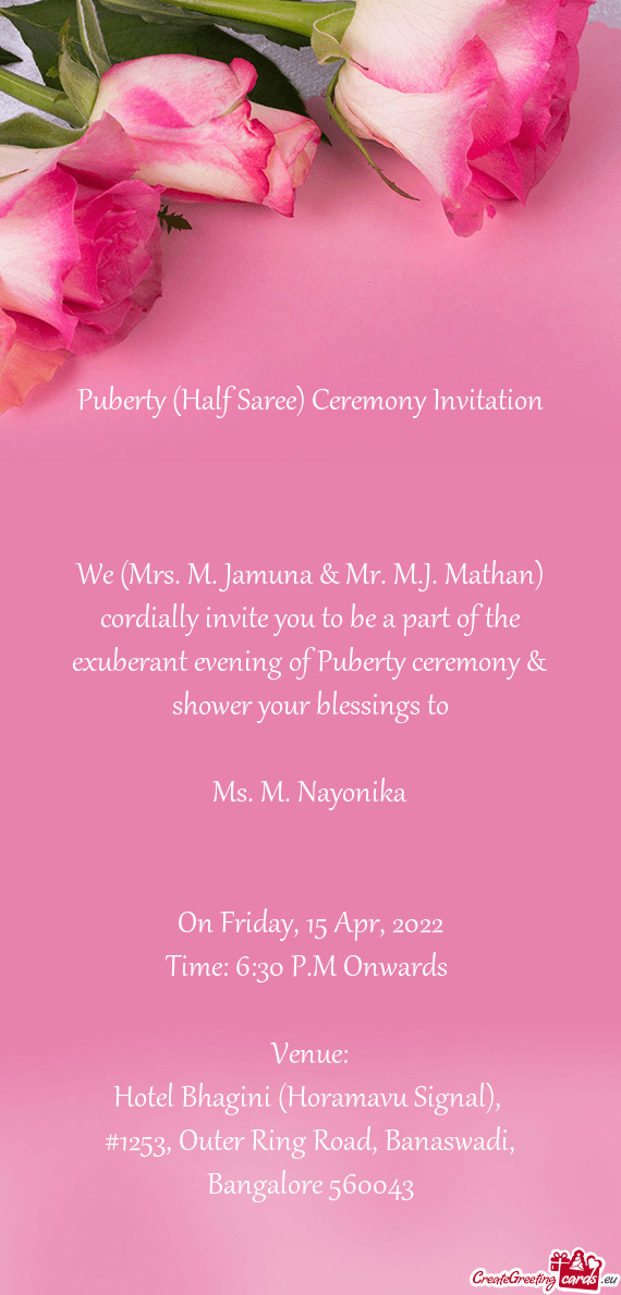 Puberty (Half Saree) Ceremony Invitation