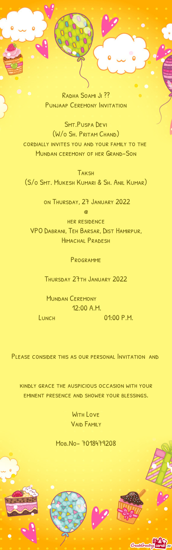 Punjaap Ceremony Invitation