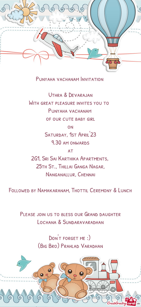 Punyaha vachanam Invitation