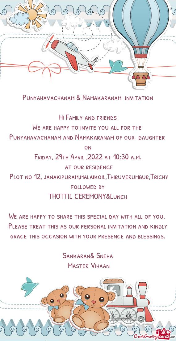 Punyahavachanam and Namakaranam of our daughter