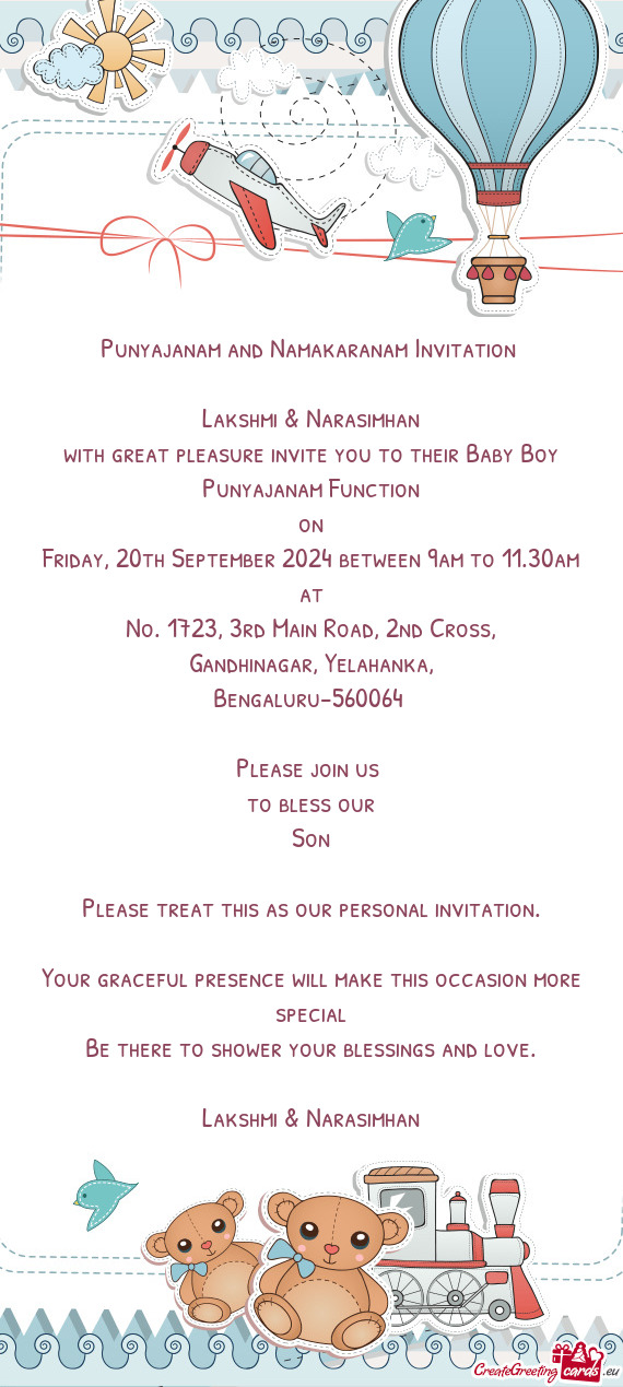 Punyajanam and Namakaranam Invitation