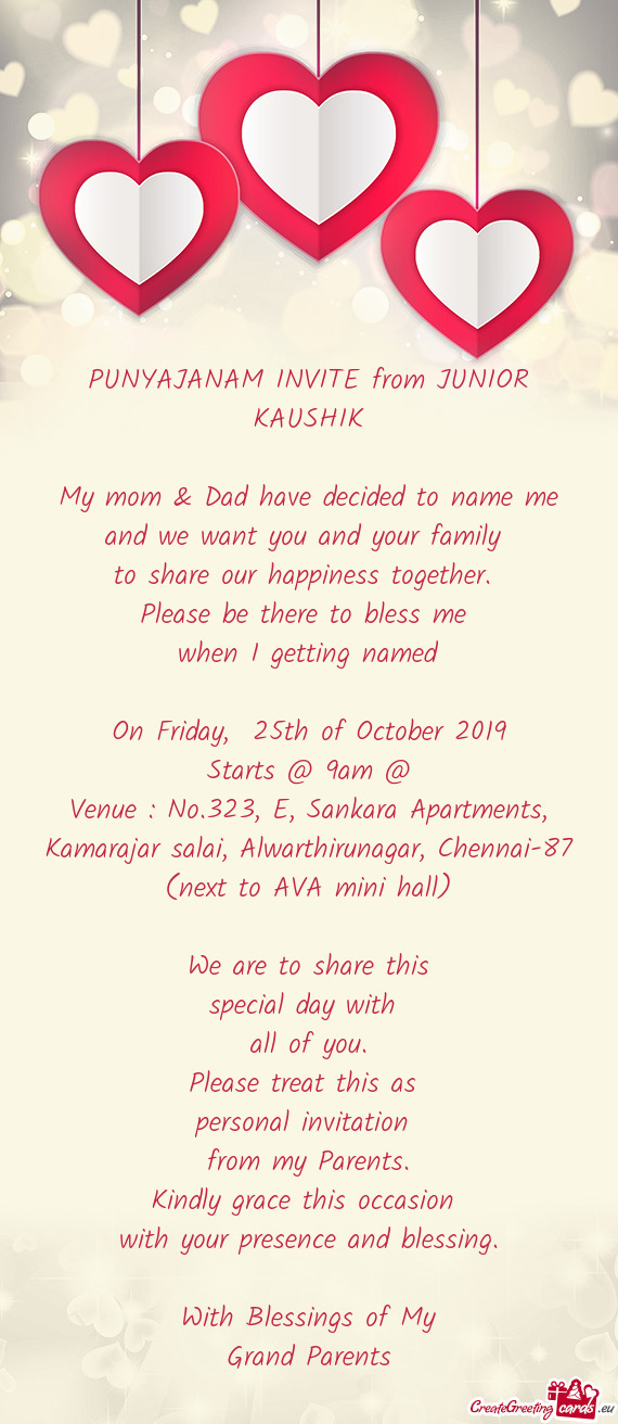 PUNYAJANAM INVITE from JUNIOR KAUSHIK