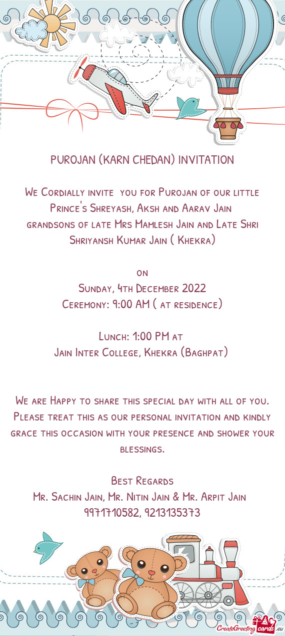 PUROJAN (KARN CHEDAN) INVITATION