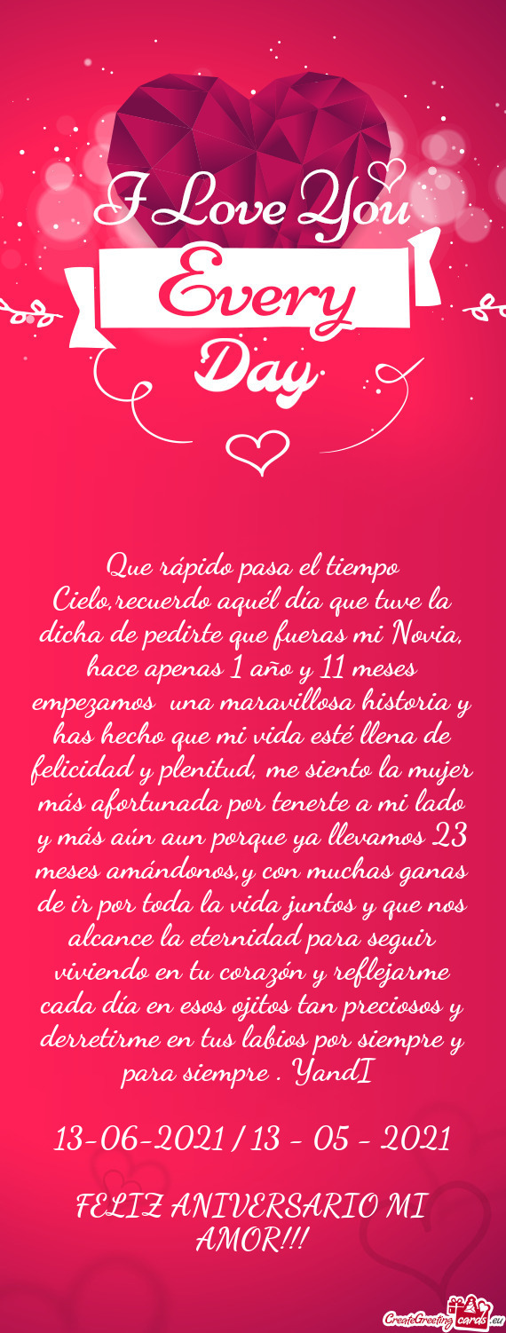 Que rápido pasa el tiempo Cielo,recuerdo aquél día que tuve la dicha de pedirte que fueras mi Nov