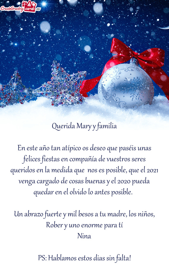 Querida Mary y familia