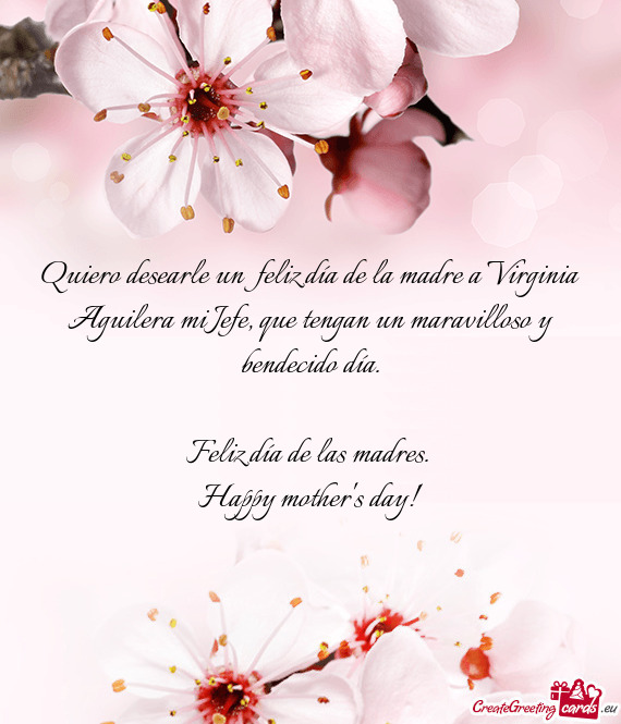 Quiero desearle un feliz día de la madre a Virginia Aguilera mi Jefe, que tengan un maravilloso y