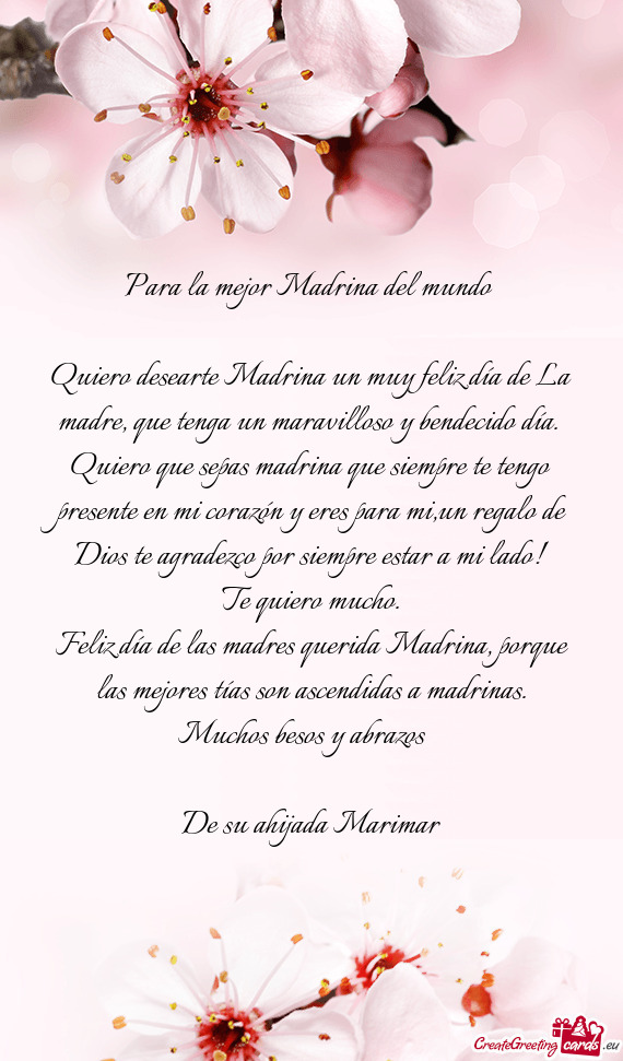 Quiero desearte Madrina un muy feliz día de La madre, que tenga un maravilloso y bendecido día