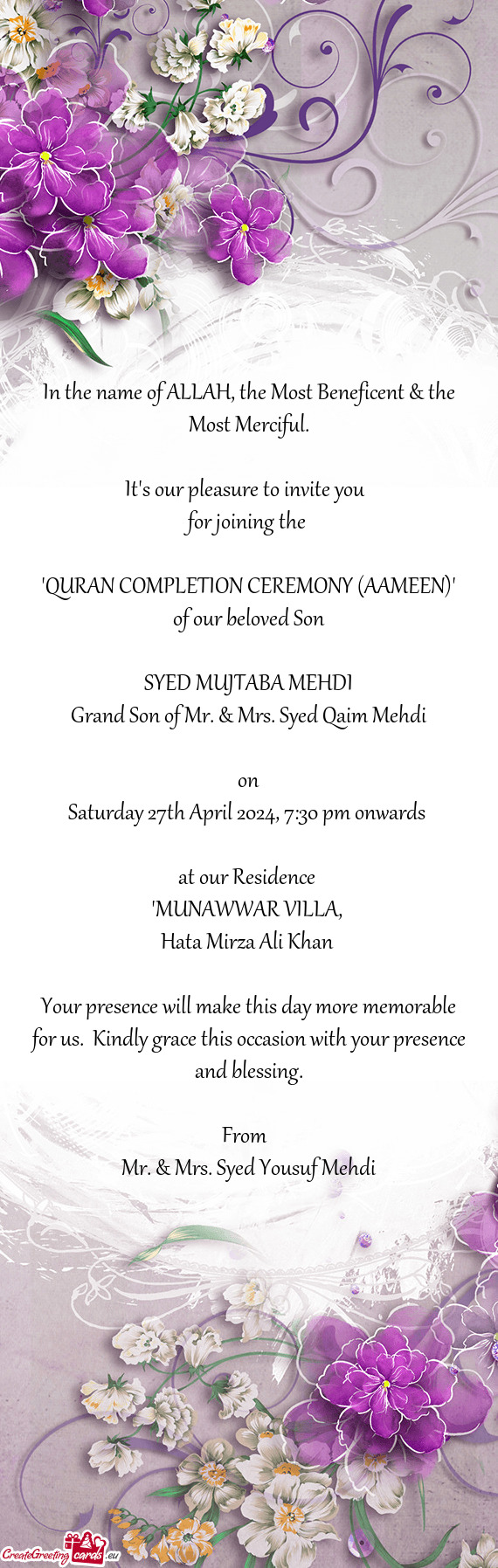 "QURAN COMPLETION CEREMONY (AAMEEN)"