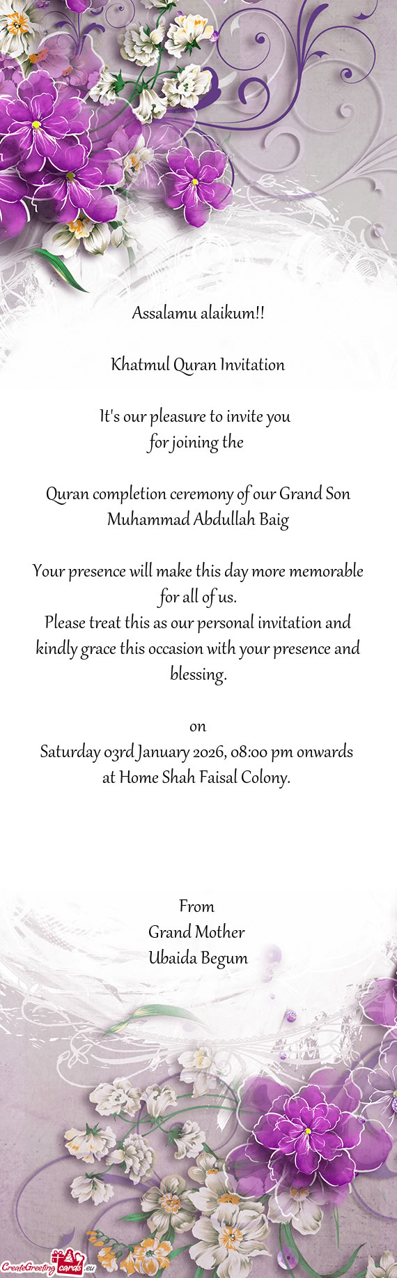 Quran completion ceremony of our Grand Son Muhammad Abdullah Baig