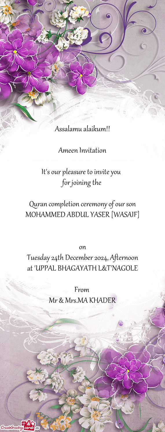 Quran completion ceremony of our son MOHAMMED ABDUL YASER [WASAIF]