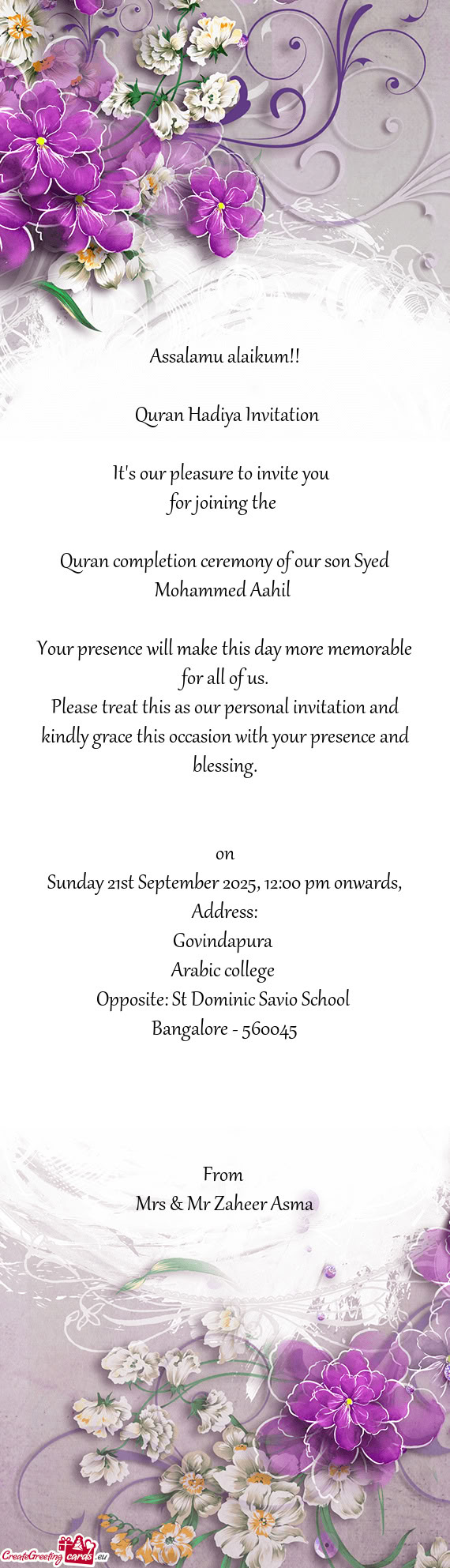 Quran completion ceremony of our son Syed Mohammed Aahil