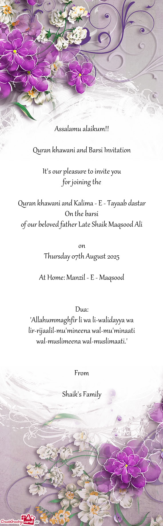Quran khawani and Barsi Invitation