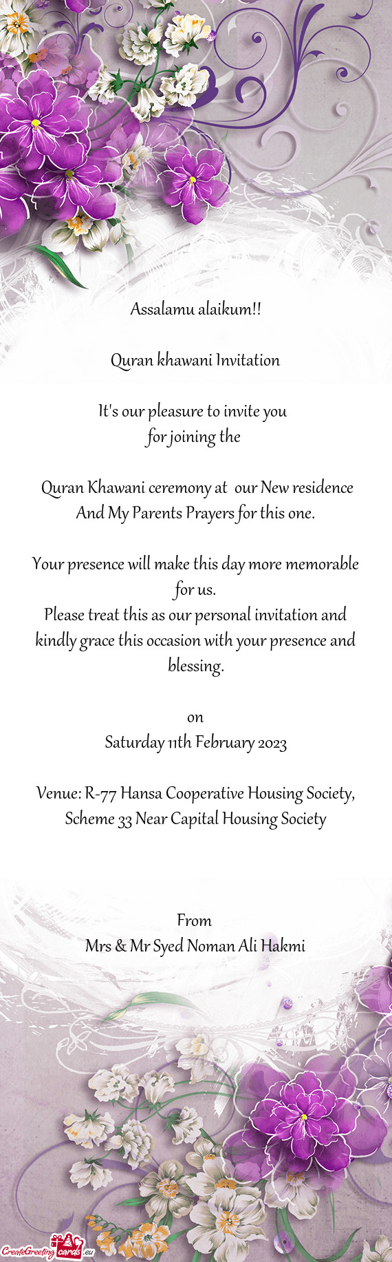 Quran Khawani ceremony at our New residence And My Parents Prayers for this one