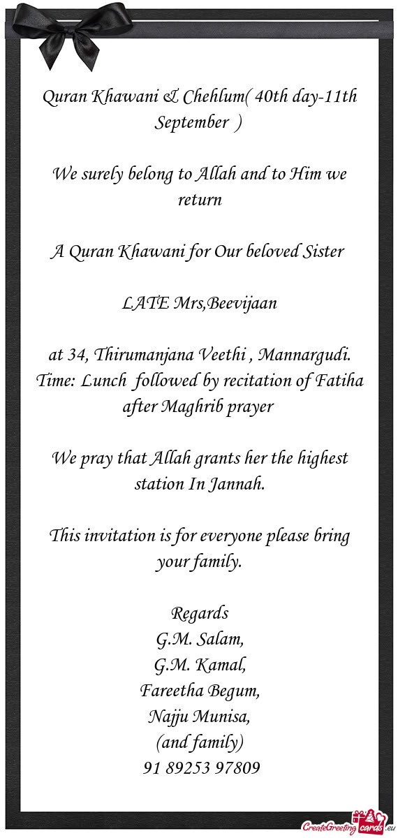 Quran Khawani & Chehlum( 40th day-11th September )