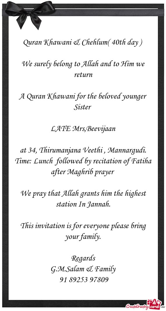 Quran Khawani & Chehlum( 40th day )