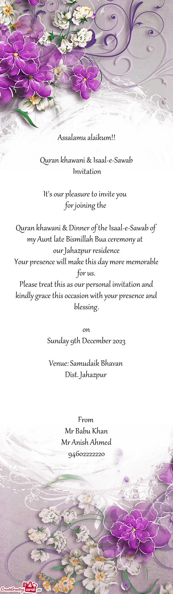 Quran khawani & Dinner of the Isaal-e-Sawab of