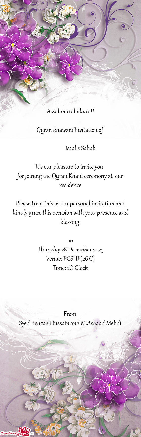 Quran khawani Invitation of