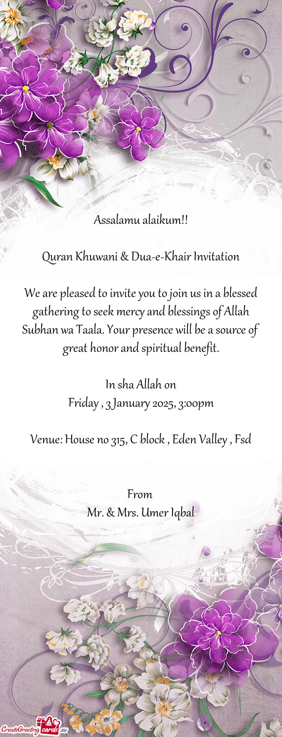 Quran Khuwani & Dua-e-Khair Invitation