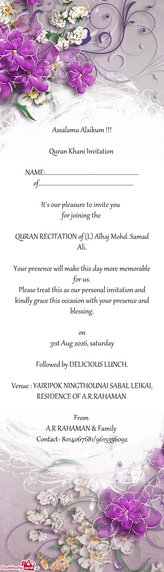 QURAN RECITATION of (L) Alhaj Mohd. Samad Ali