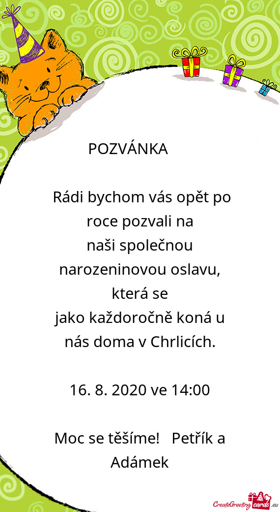 Rádi bychom vás opět po roce pozvali na