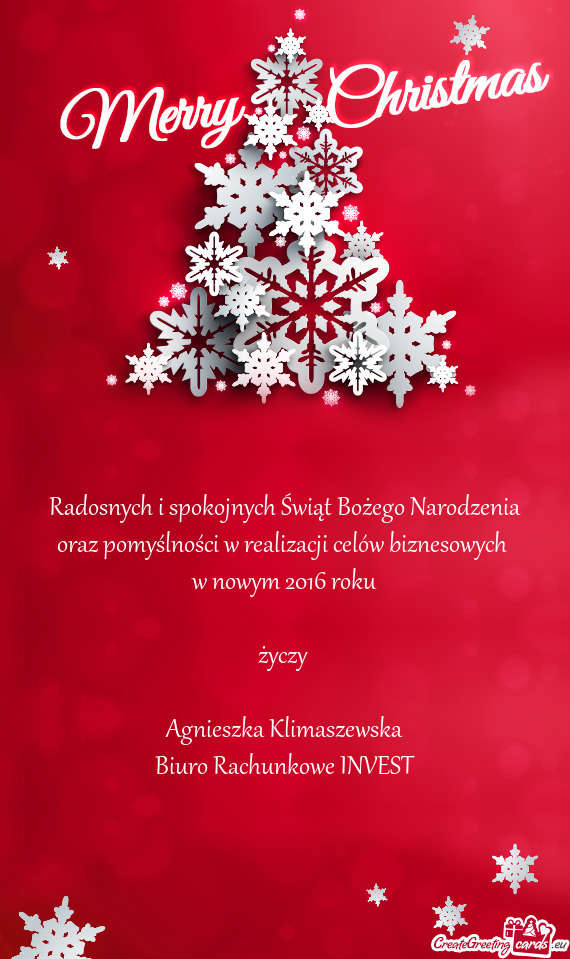 Radosnych i spokojnych Świąt Bożego Narodzenia oraz pomyślności w realizacji celów biznesowych