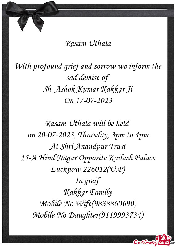 Rasam Uthala will be held