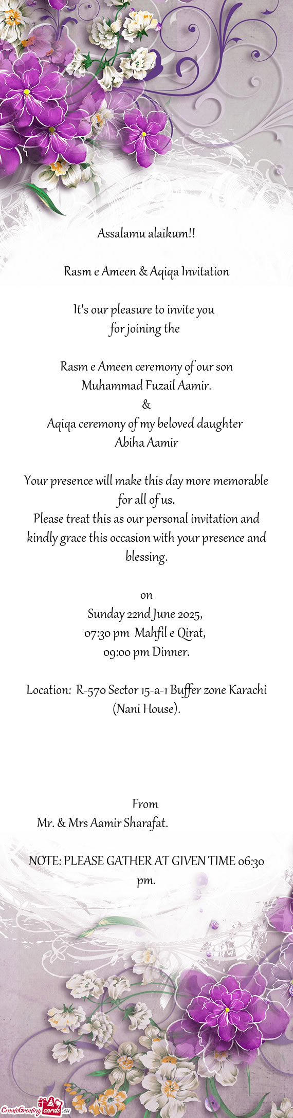 Rasm e Ameen & Aqiqa Invitation