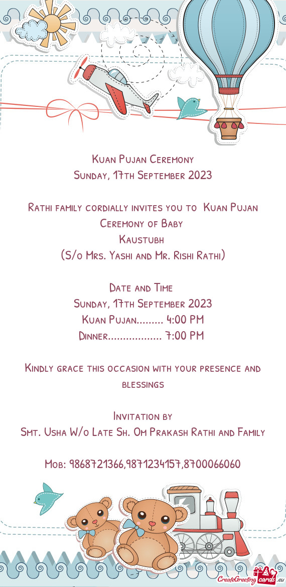 Rathi family cordially invites you to Kuan Pujan Ceremony of Baby