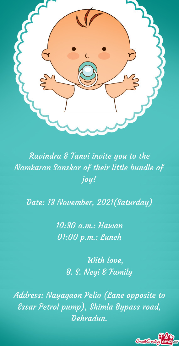 Ravindra & Tanvi invite you to the Namkaran Sanskar of their little bundle of joy