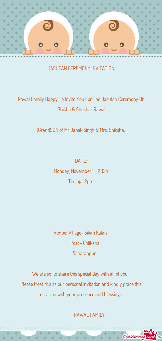 Rawal Family Happy To Invite You For The Jasutan Ceremony Of