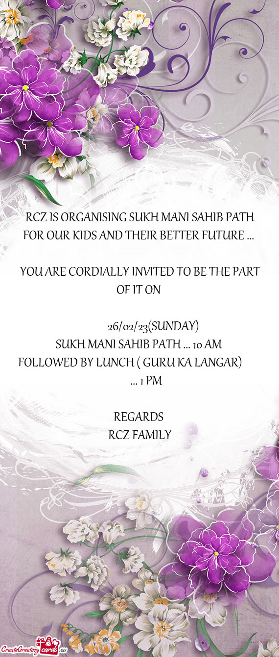 RCZ IS ORGANISING SUKH MANI SAHIB PATH FOR OUR KIDS AND THEIR BETTER FUTURE