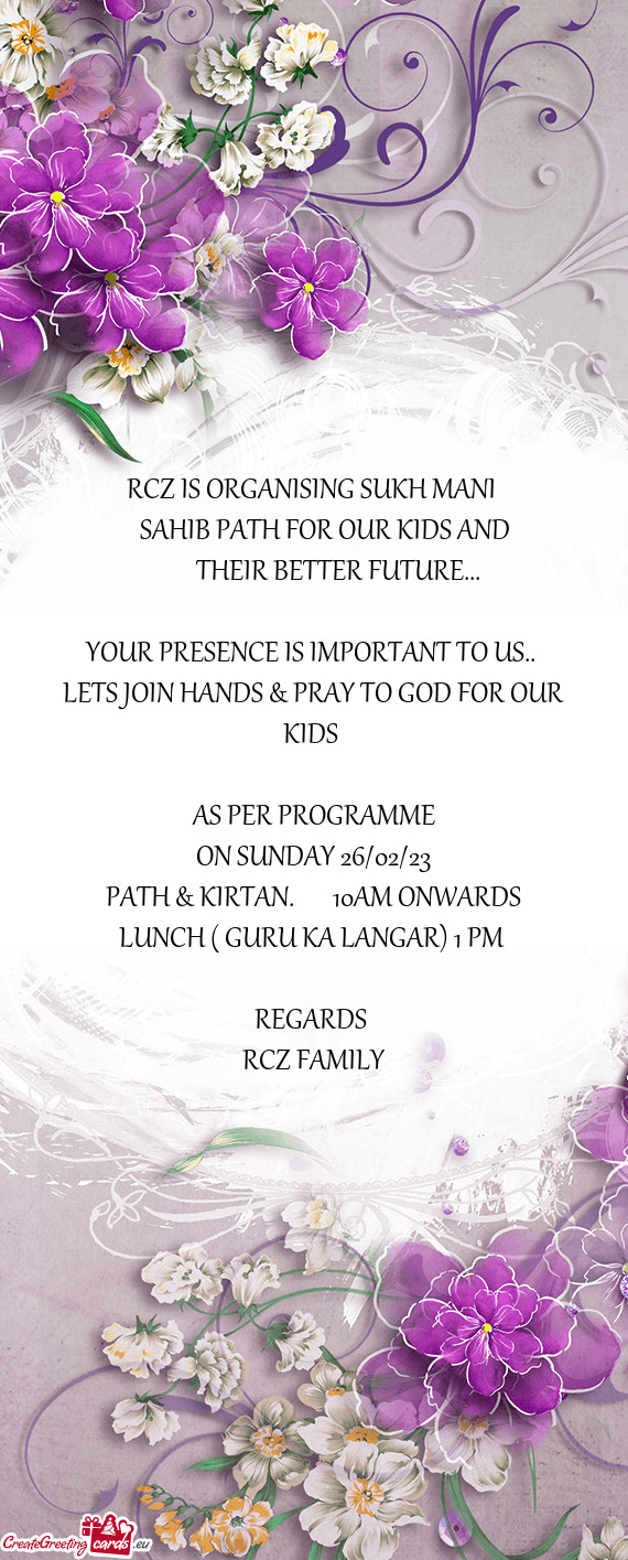 RCZ IS ORGANISING SUKH MANI