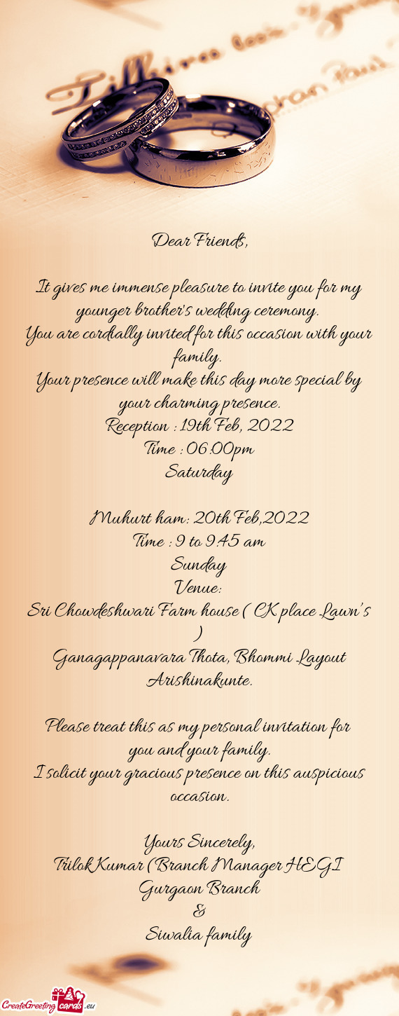 Reception : 19th Feb, 2022