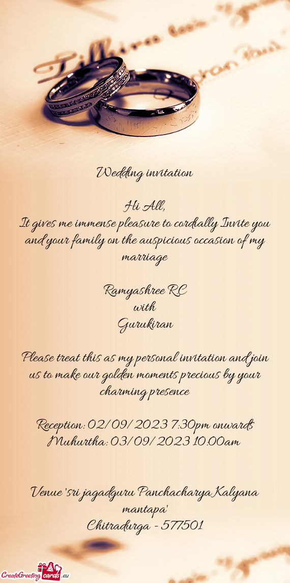 Reception: 02/09/2023 7:30pm onwards