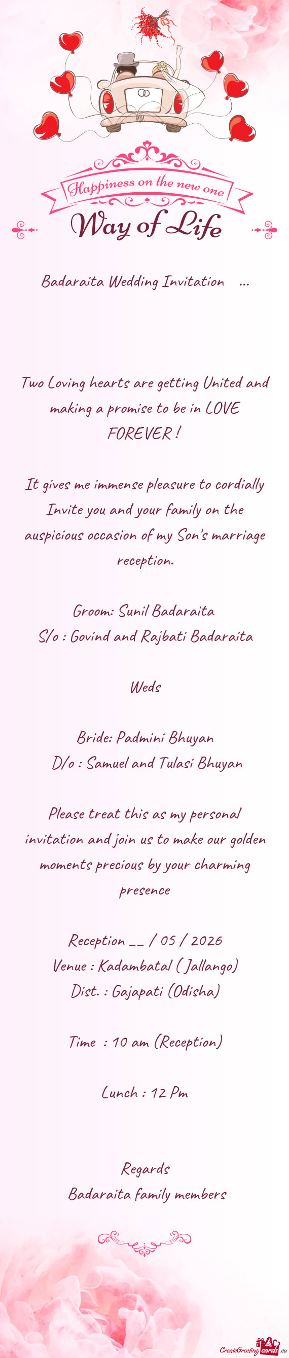 Reception __ / 05 / 2026