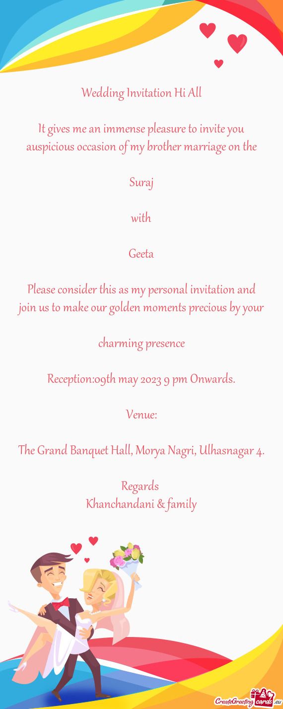 Reception:09th may 2023 9 pm Onwards