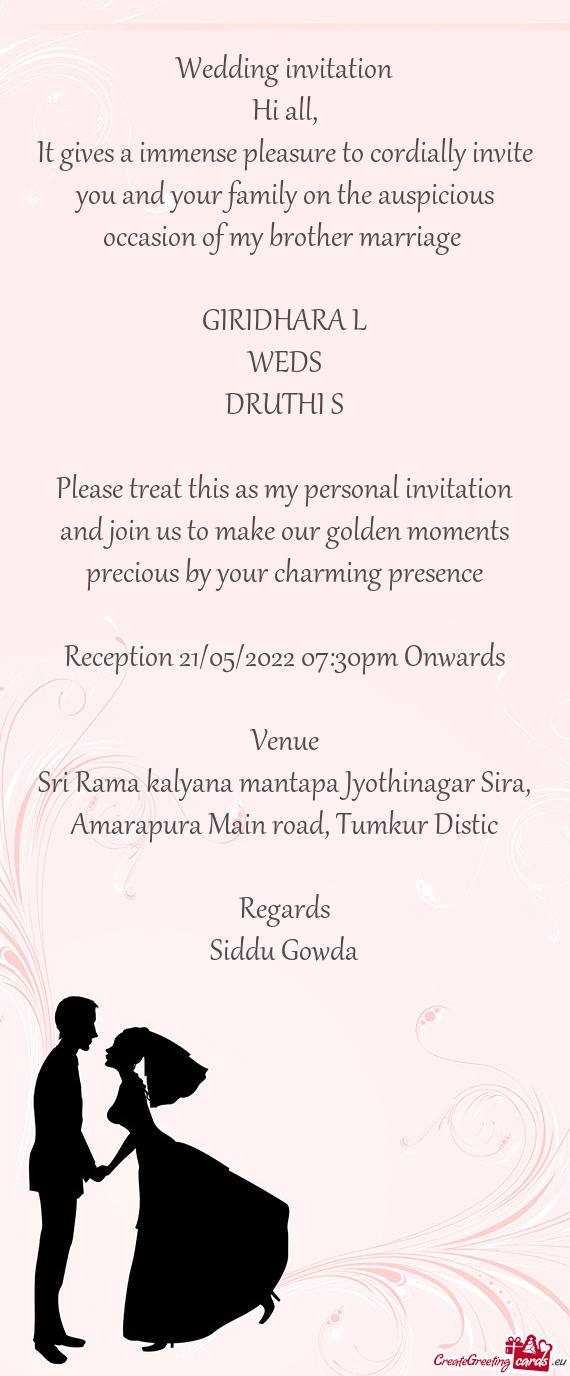 Reception 21/05/2022 07:30pm Onwards