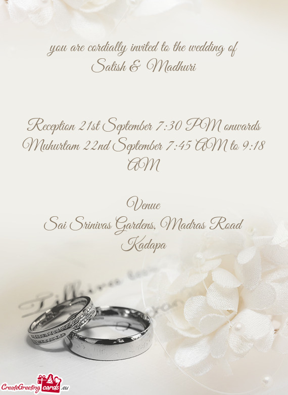 Reception 21st September 7:30 PM onwards