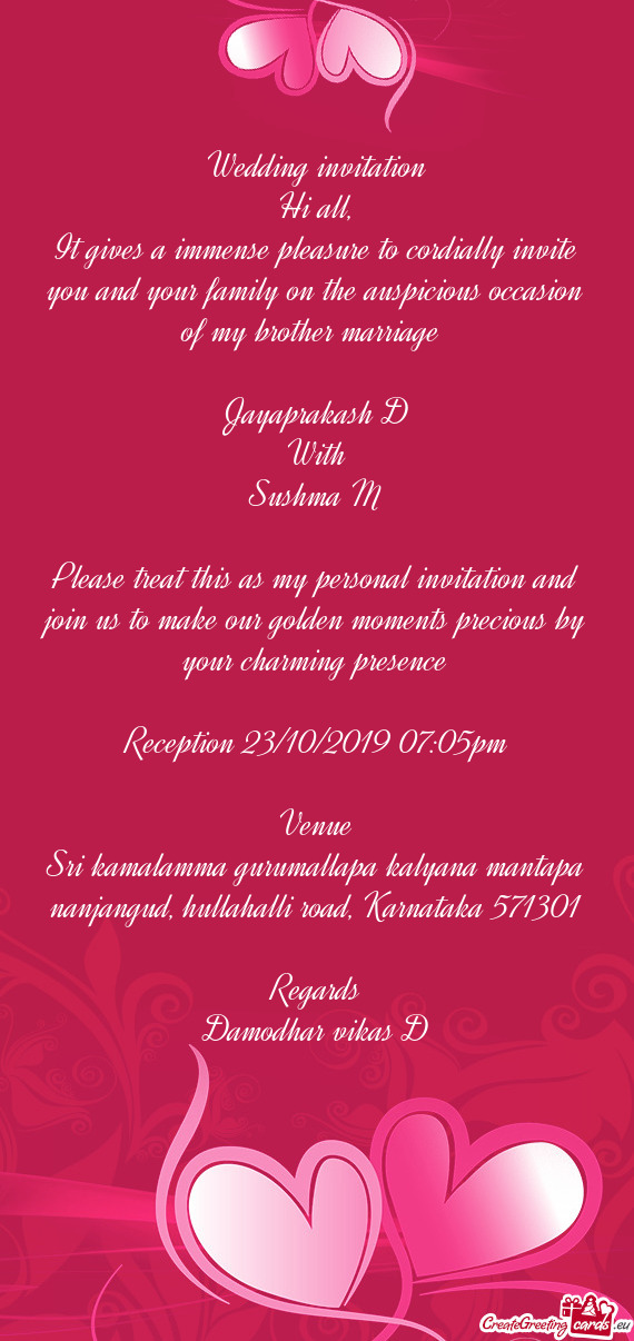 Reception 23/10/2019 07:05pm