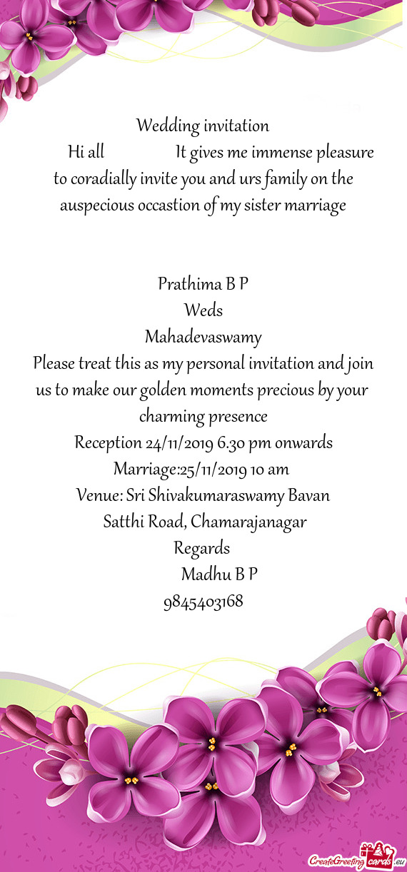 Reception 24/11/2019 6.30 pm onwards