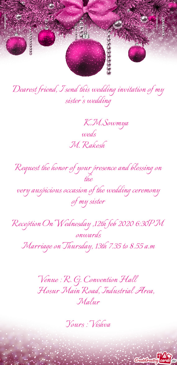 Reception On Wednesday ,12th feb 2020 6:30PM onwards