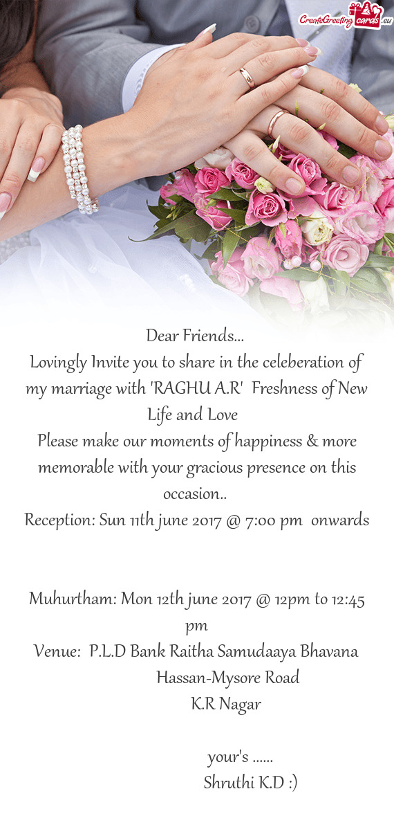 Reception: Sun 11th june 2017 @ 7:00 pm onwards