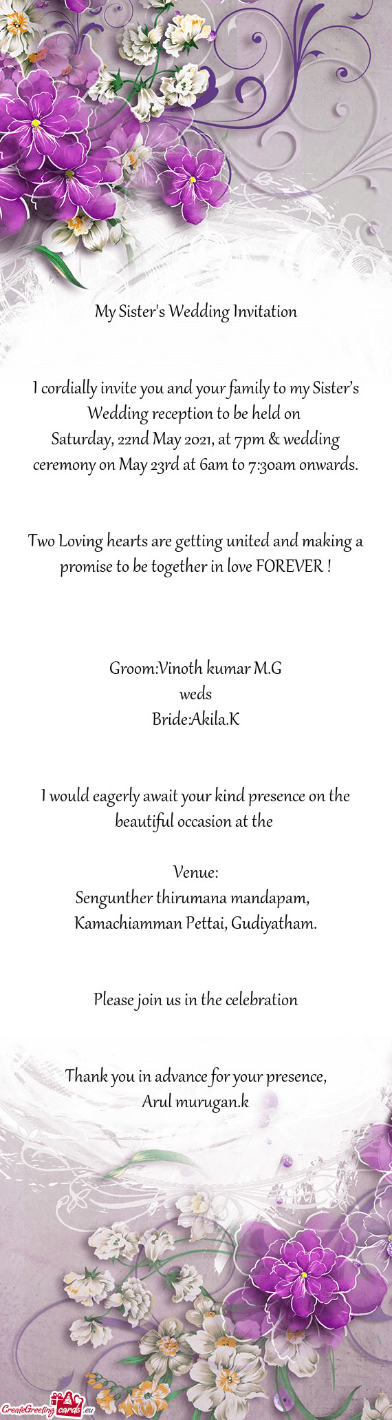 Reception to be held on  Saturday