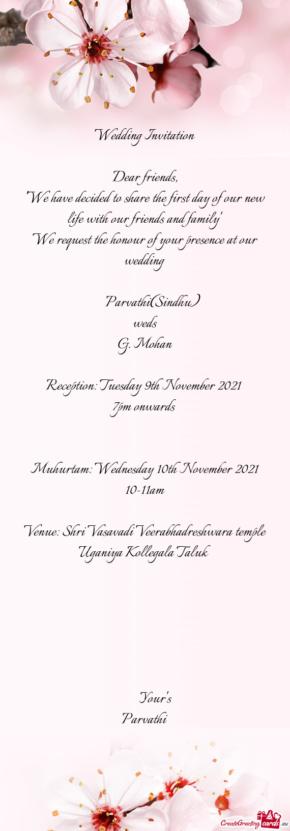 Reception: Tuesday 9th November 2021